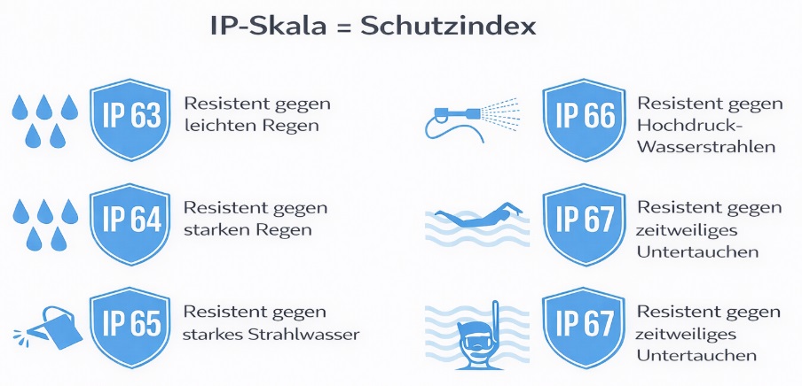 Schutzindex-Tabelle für wasserdichte Taschen
