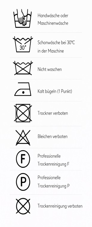 Pflegesymboltabelle für Textilien