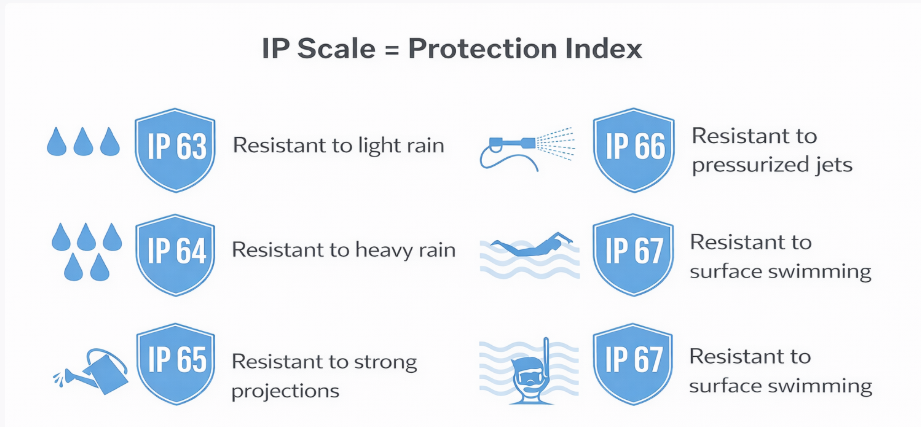 Table of protection ratings for waterproof bags