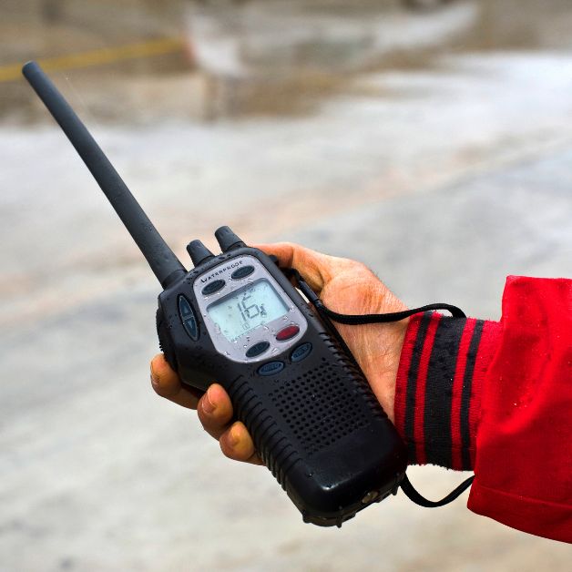 Portable VHF for boats in its VHF holder