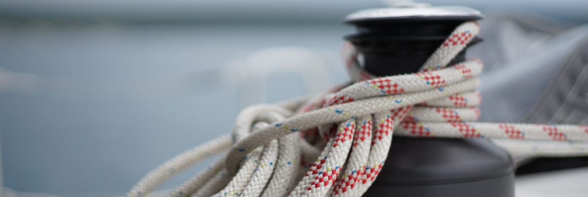 Winch with boat halyard rope and boat sheet