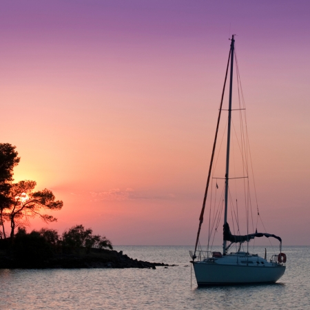 Sailboat with anchor chain