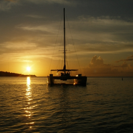 catamaran at sunset