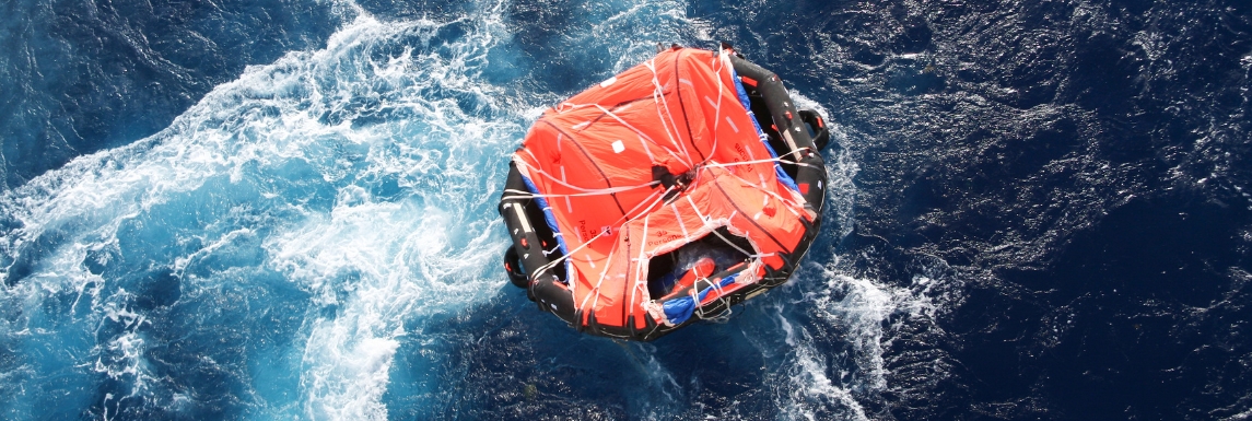 Life raft on the open sea