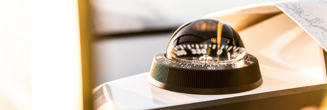 boat compass on horizontal plane